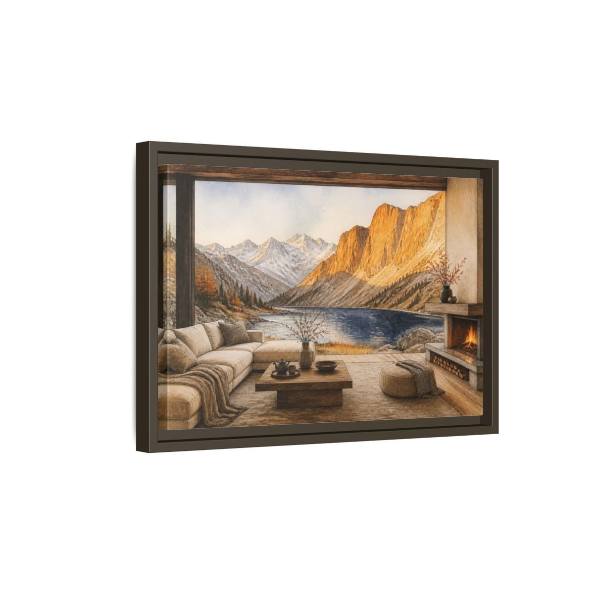 Living Room Alpine Lake View Framed Canvas Print Wall Art – Decor, Above Fireplace - YesArtYes
