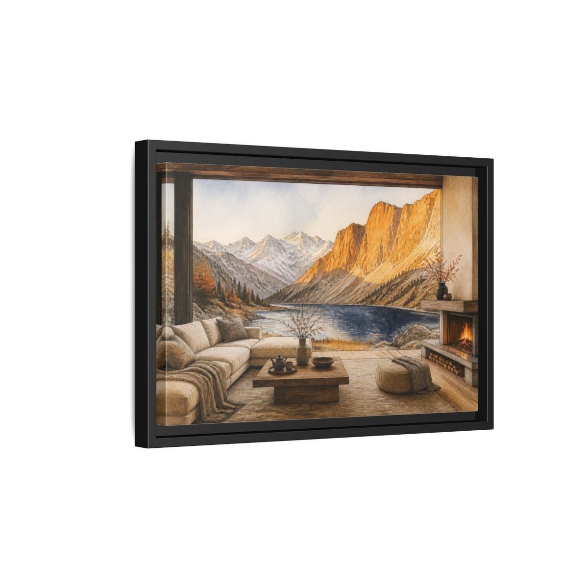 Living Room Alpine Lake View Framed Canvas Print Wall Art – Decor, Above Fireplace - YesArtYes