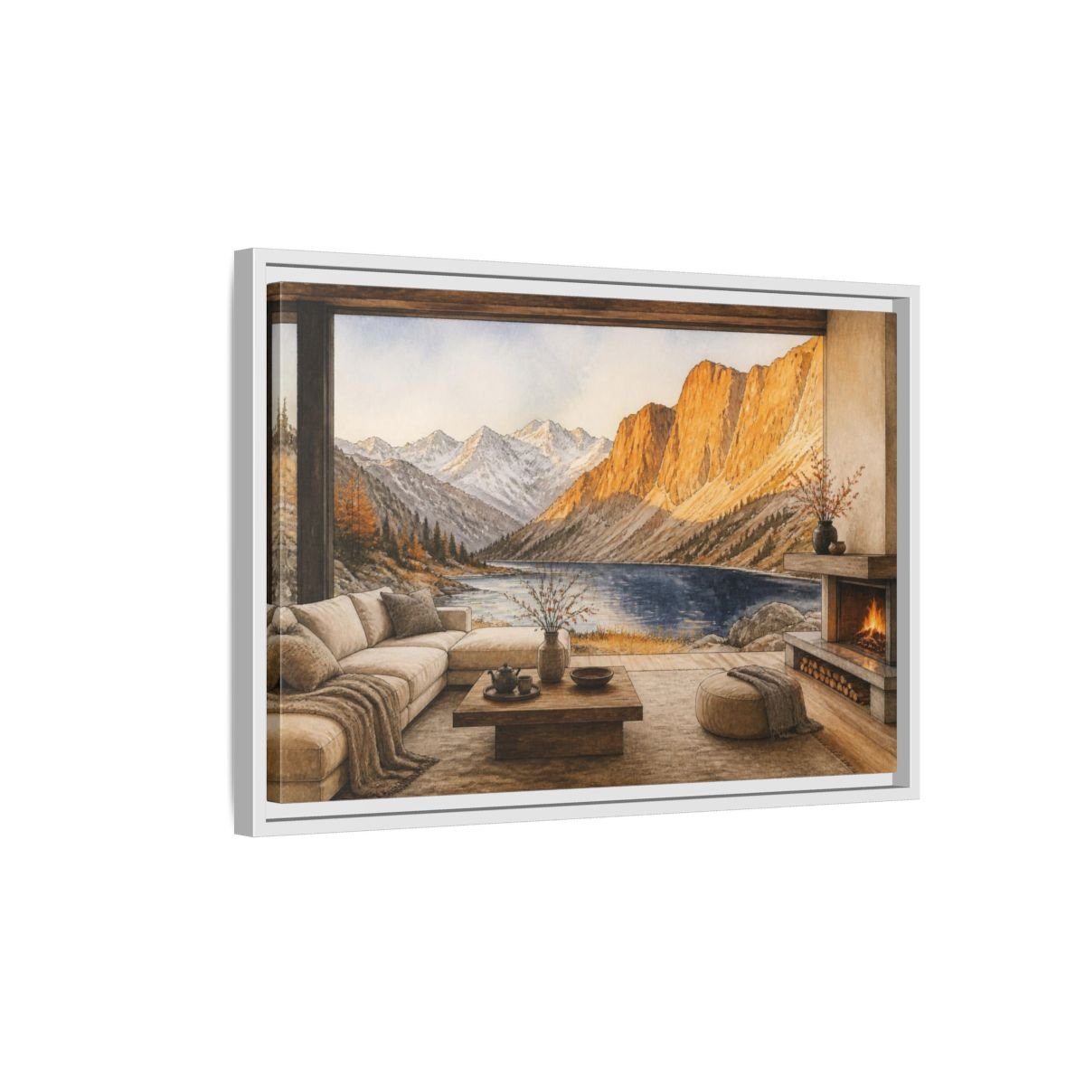Living Room Alpine Lake View Framed Canvas Print Wall Art – Decor, Above Fireplace - YesArtYes