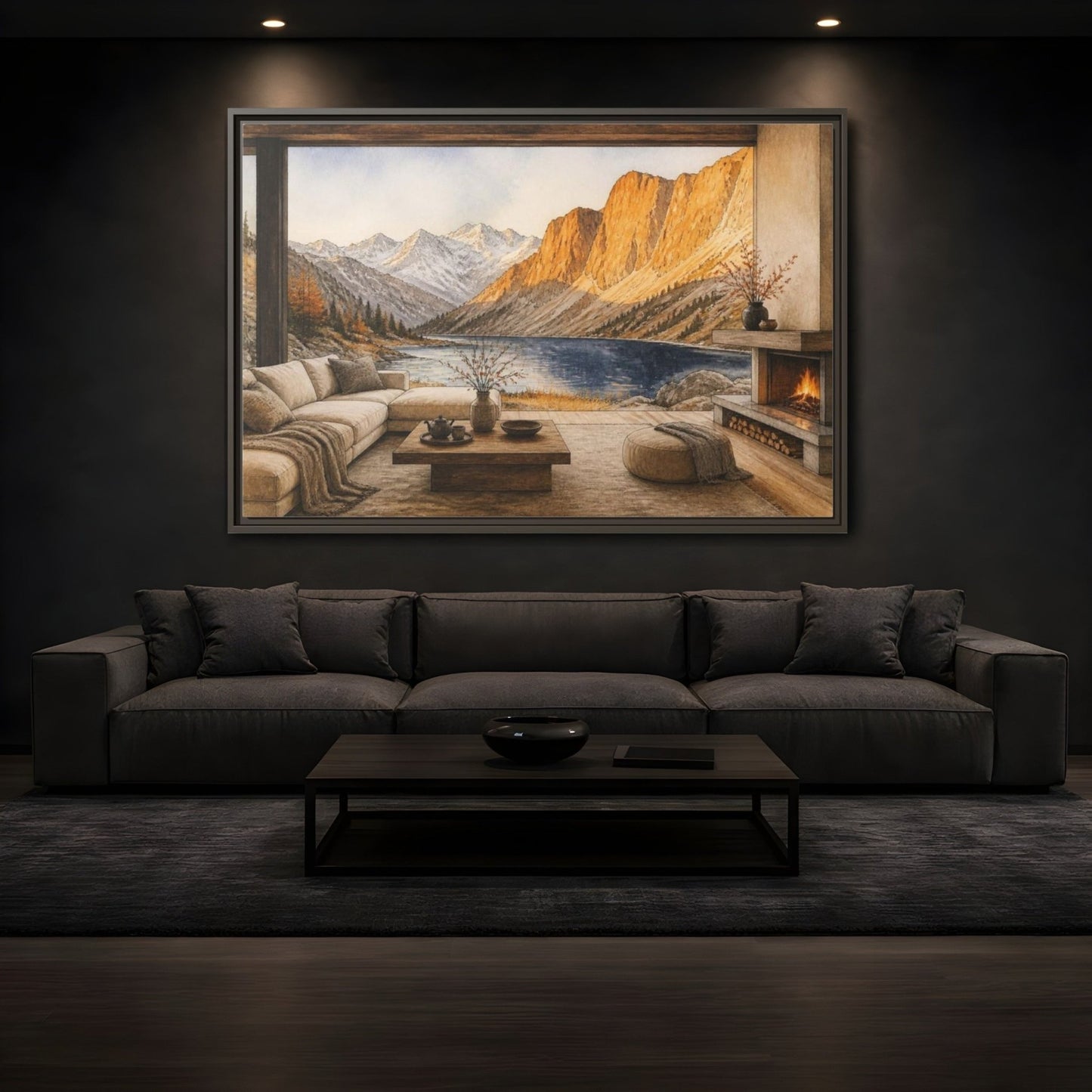 Living Room Alpine Lake View Framed Canvas Print Wall Art – Decor, Above Fireplace - YesArtYes