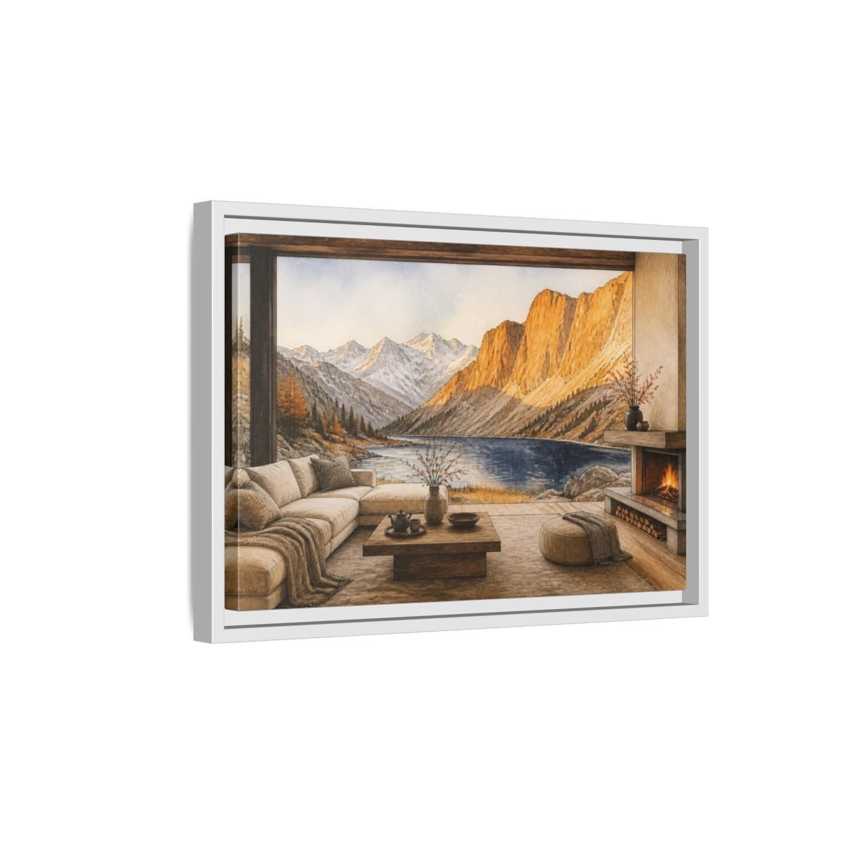 Living Room Alpine Lake View Framed Canvas Print Wall Art – Decor, Above Fireplace - YesArtYes