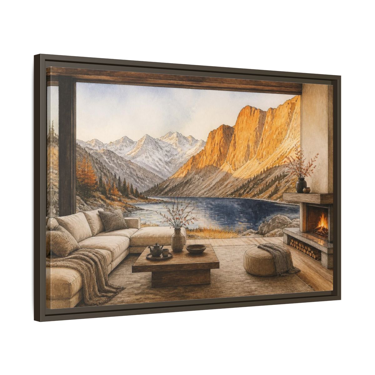 Living Room Alpine Lake View Framed Canvas Print Wall Art – Decor, Above Fireplace - YesArtYes
