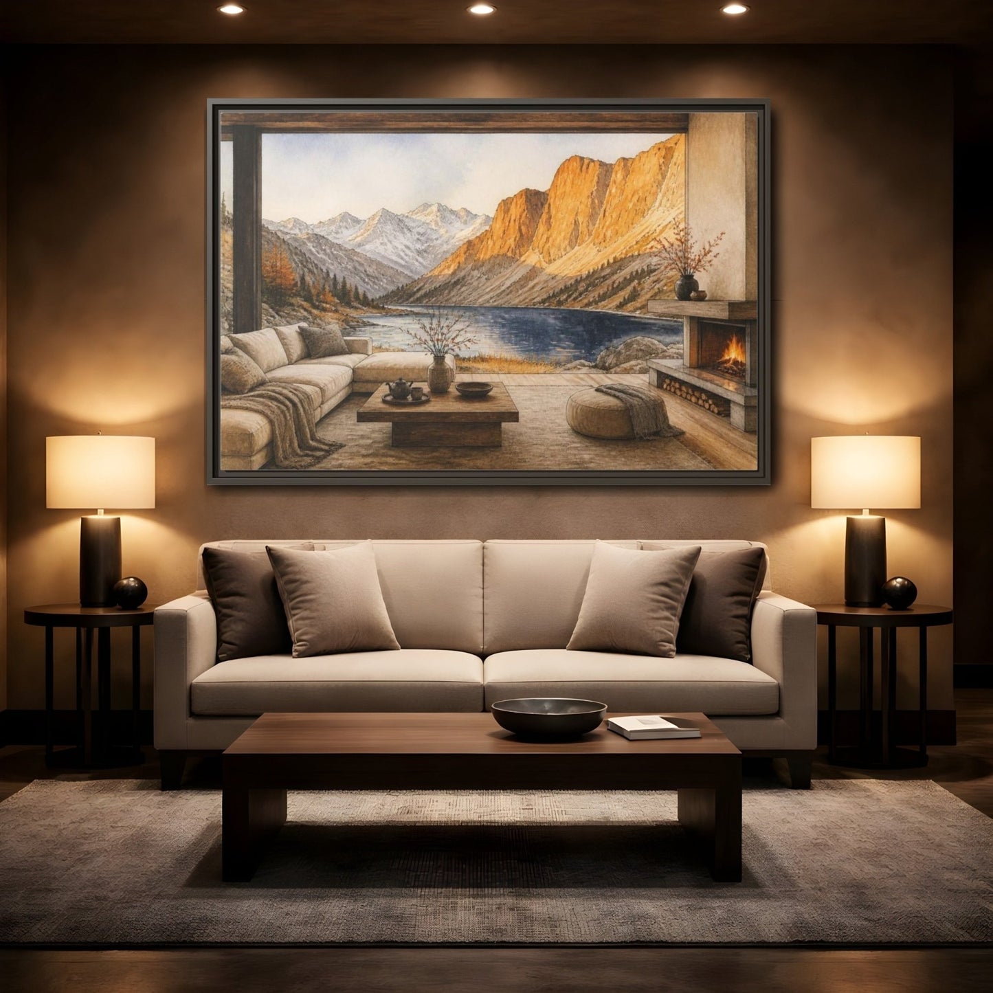 Living Room Alpine Lake View Framed Canvas Print Wall Art – Decor, Above Fireplace - YesArtYes