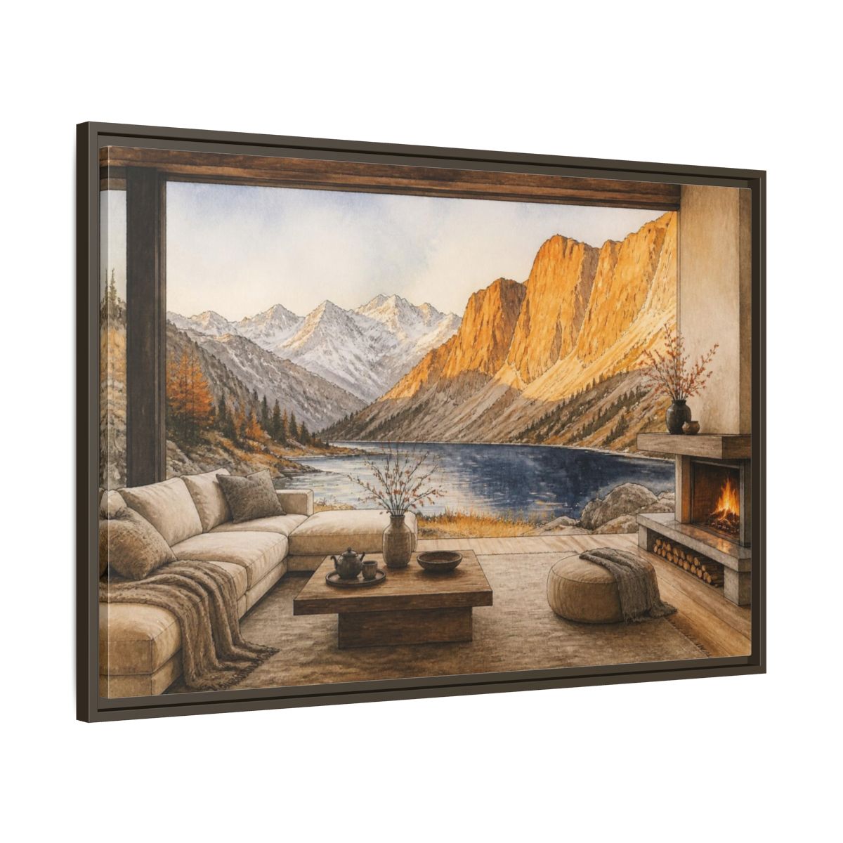 Living Room Alpine Lake View Framed Canvas Print Wall Art – Decor, Above Fireplace - YesArtYes