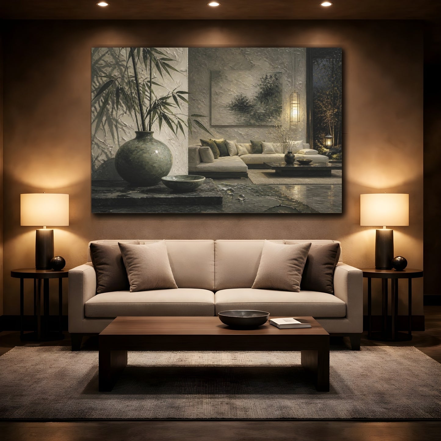 Mockup 2. Living Room Bamboo Vase shown as canvas print
