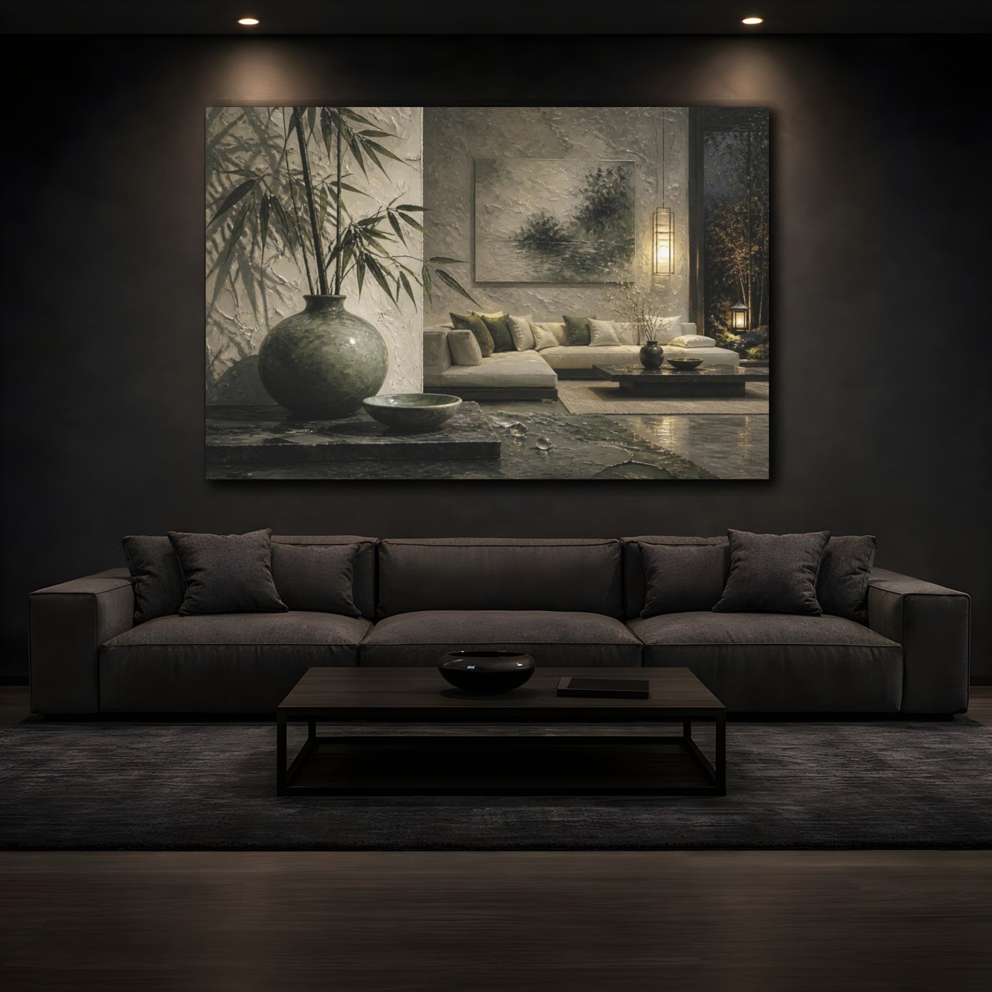 Mockup 3. Living Room Bamboo Vase shown as canvas print