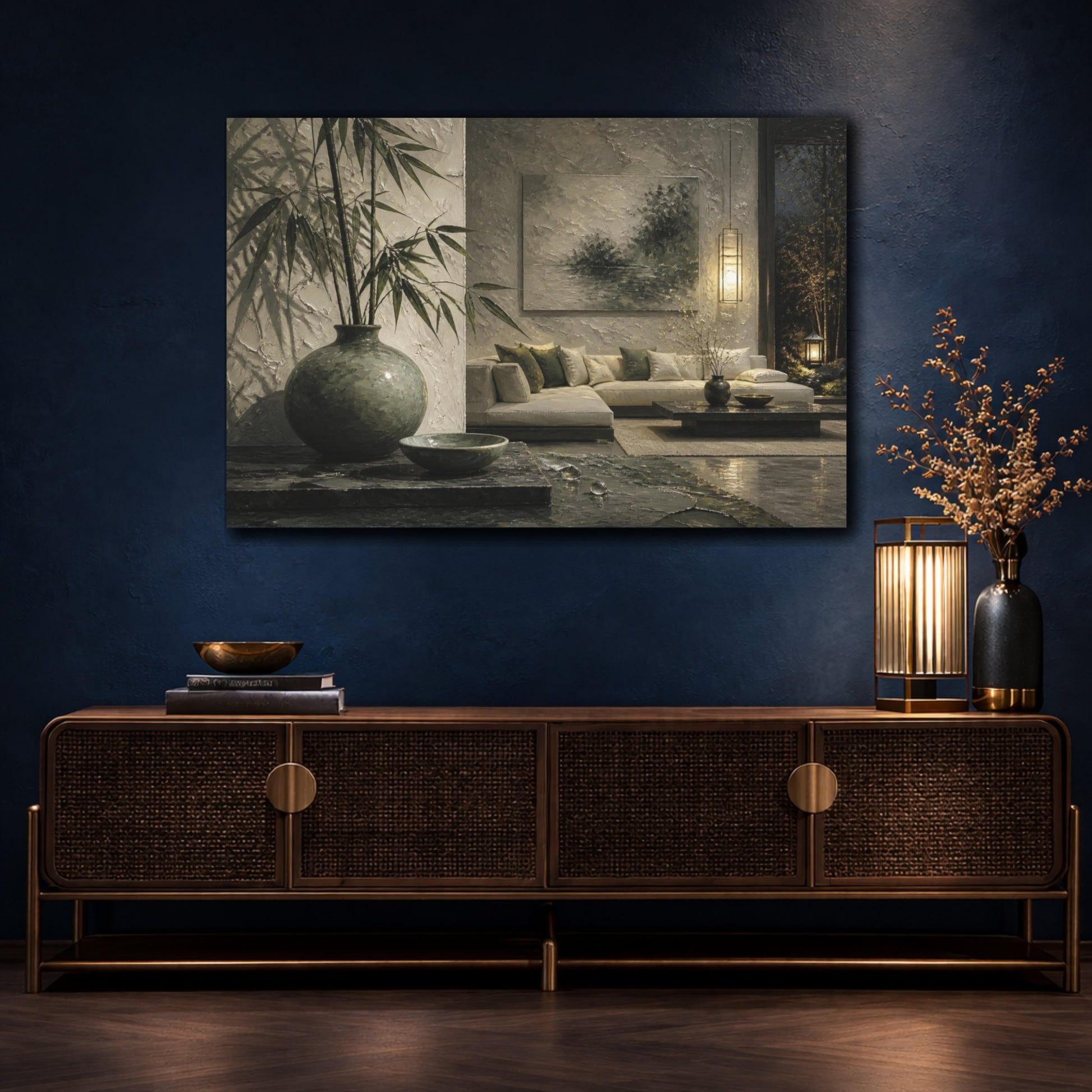 Mockup 4. Living Room Bamboo Vase shown as canvas print