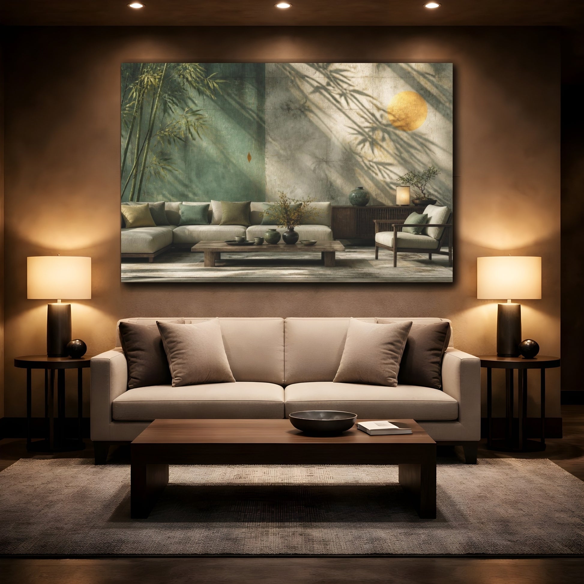 Mockup 2. Living Room Bamboo Wall shown as canvas print