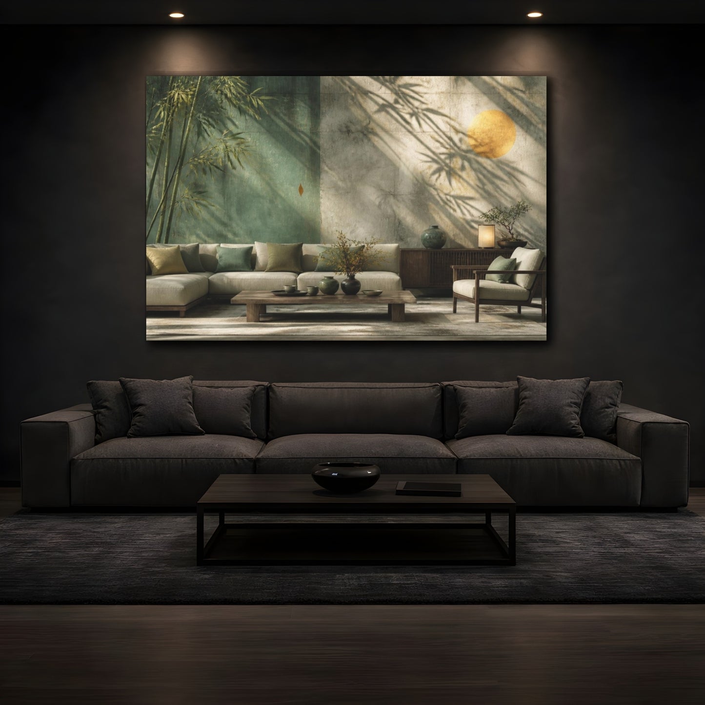 Mockup 3. Living Room Bamboo Wall shown as canvas print