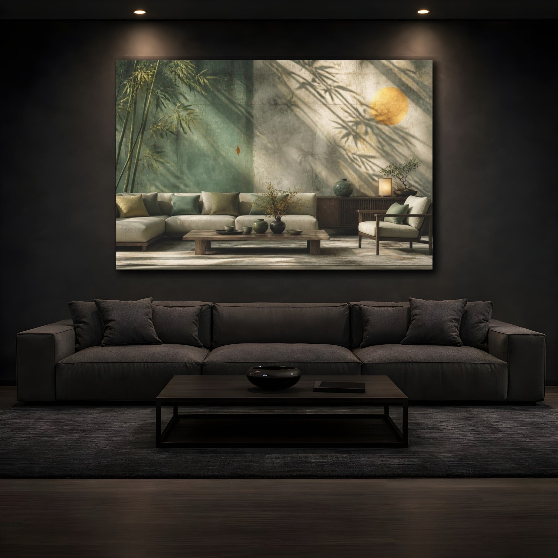 Mockup 3. Living Room Bamboo Wall shown as canvas print