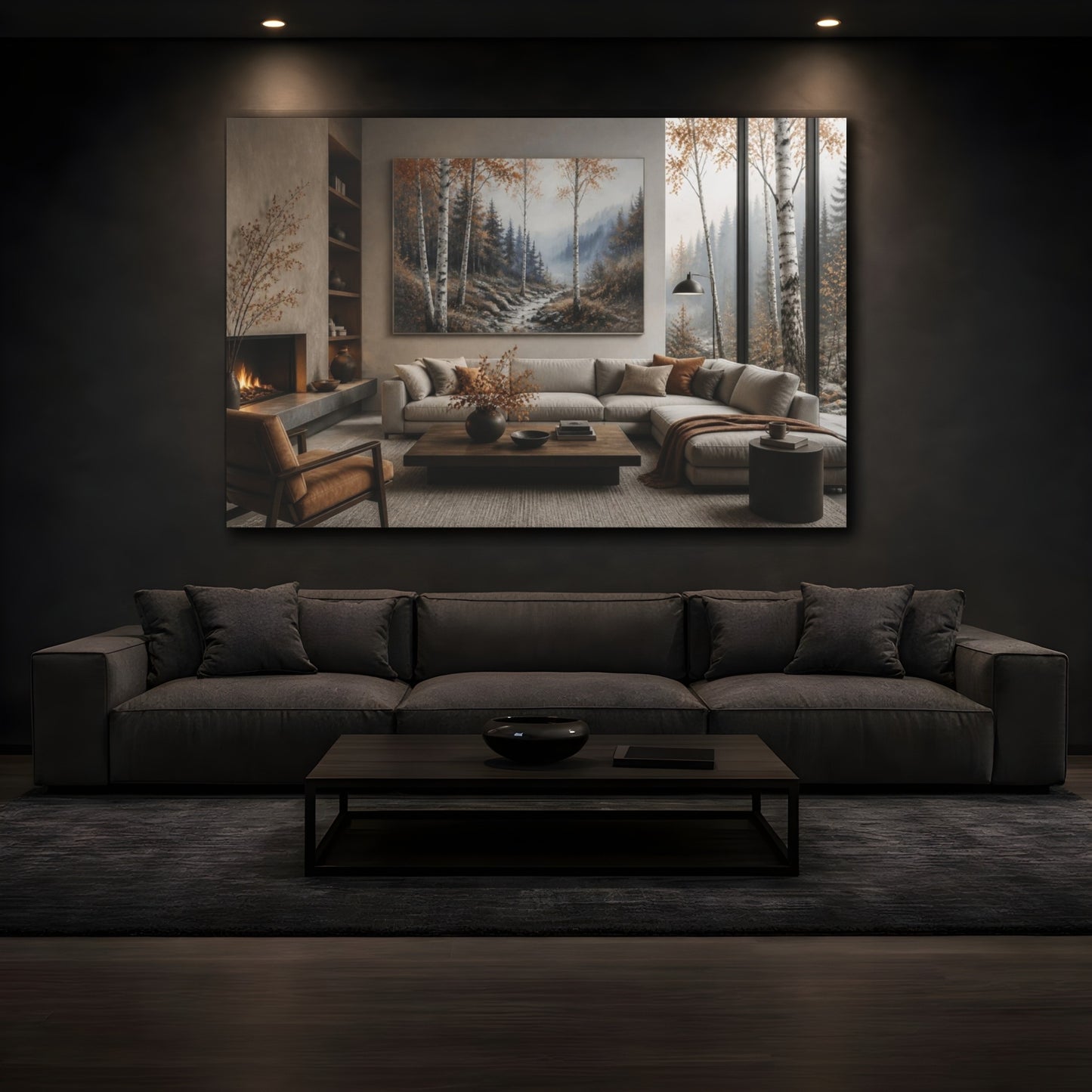 Mockup 3. Living Room Birch Valley shown as canvas print