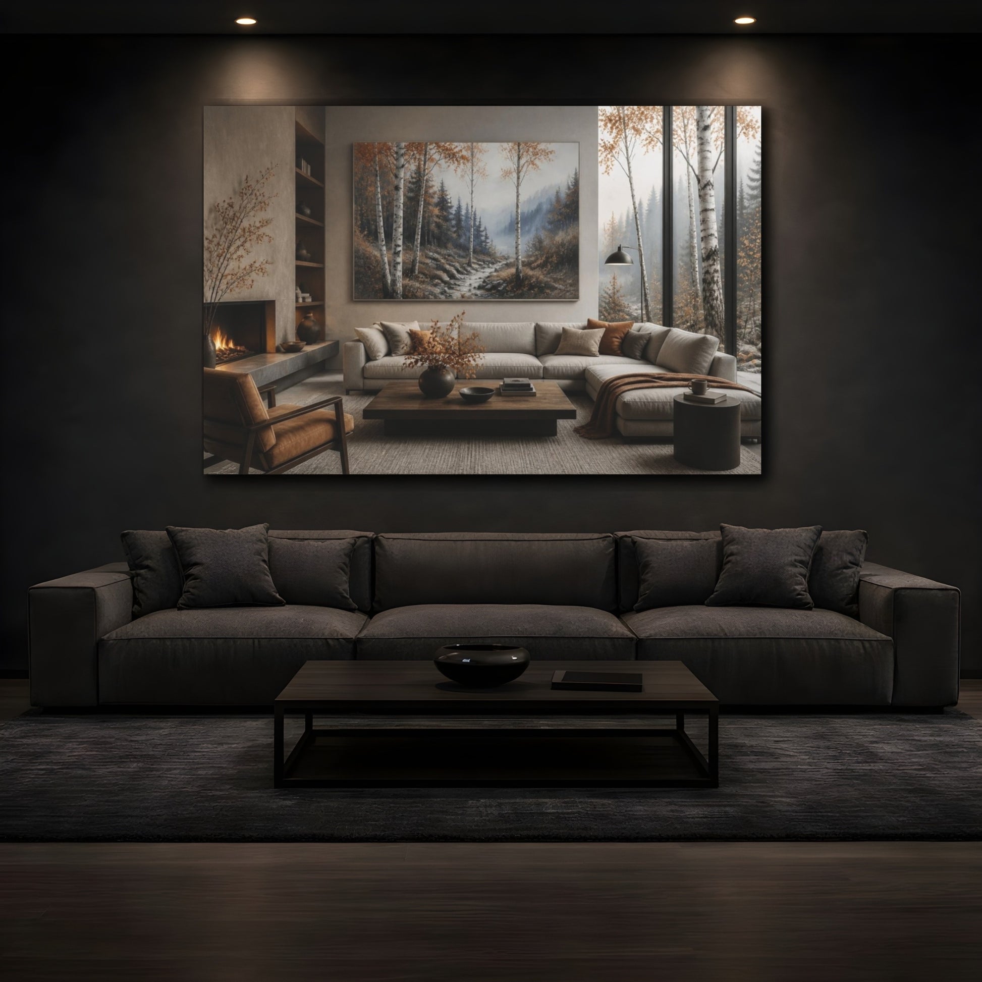 Mockup 3. Living Room Birch Valley shown as canvas print