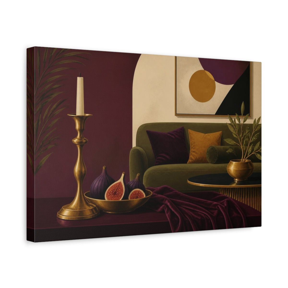 Side Mockup 4. Living Room Candlestick Still Life shown as canvas print
