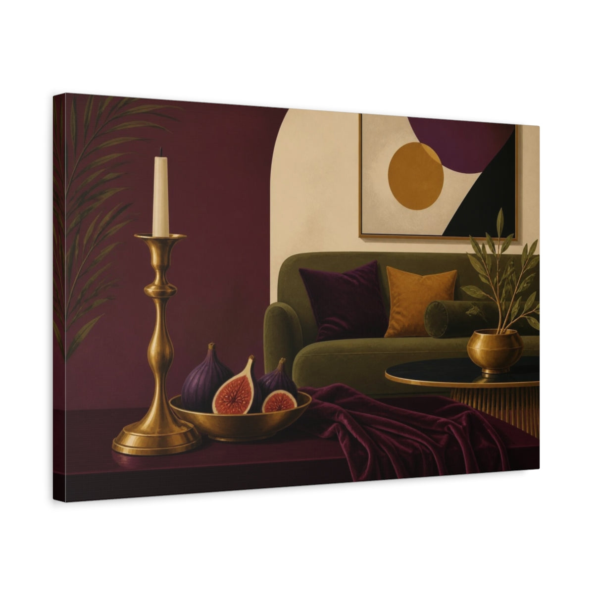 Side Mockup 3. Living Room Candlestick Still Life shown as canvas print