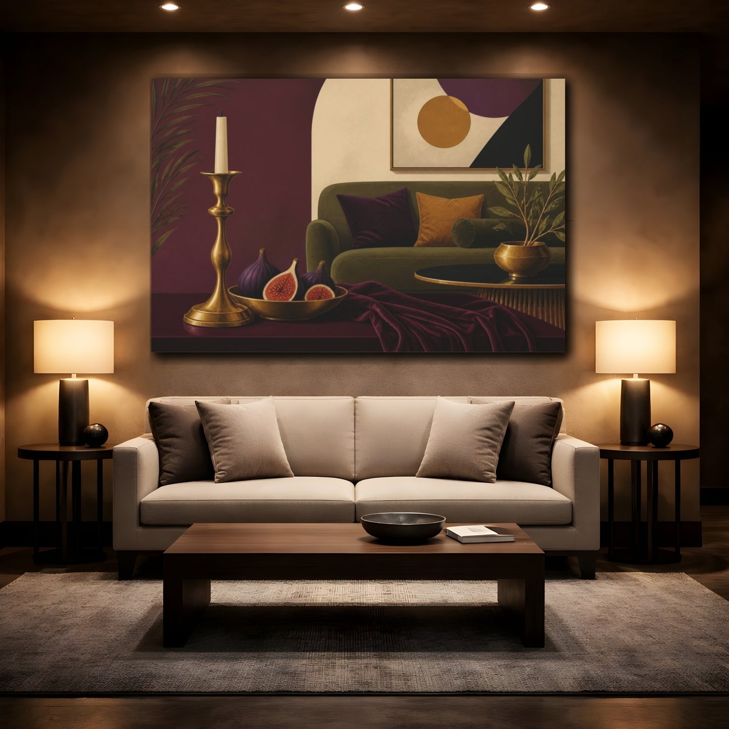 Mockup 2. Living Room Candlestick Still Life shown as canvas print