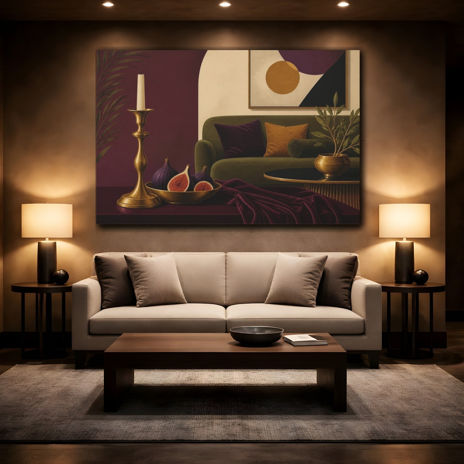 Mockup 2. Living Room Candlestick Still Life shown as canvas print