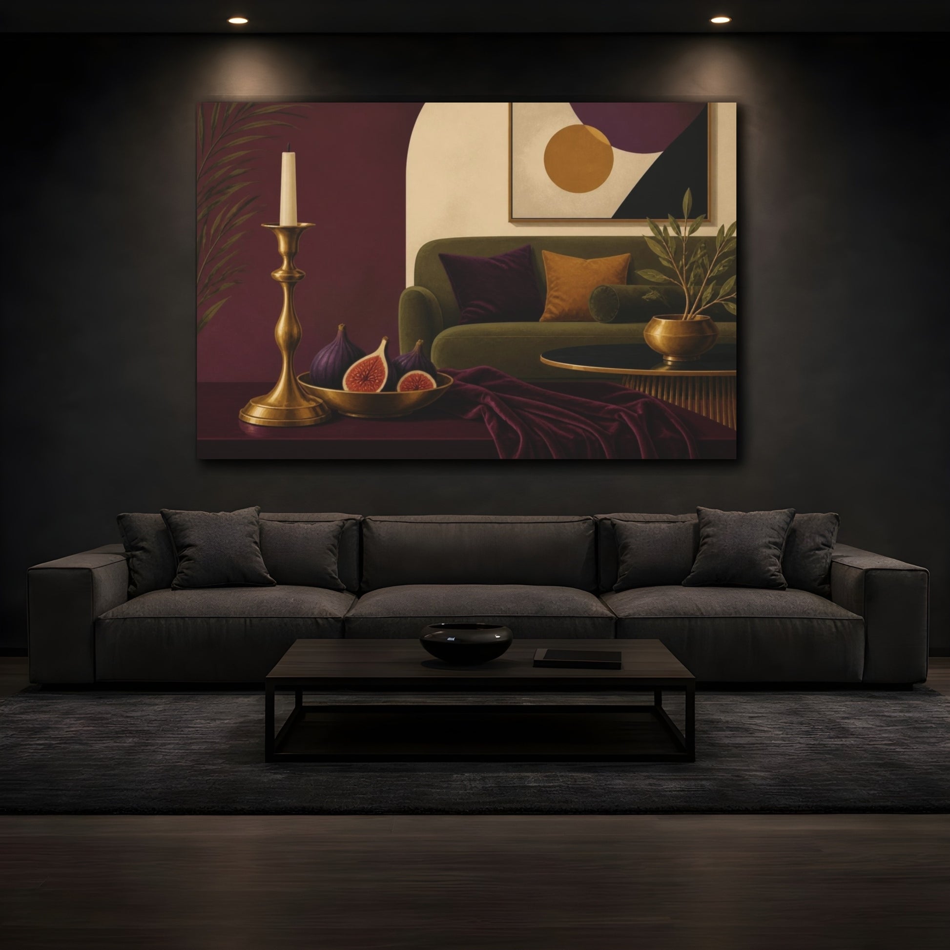 Mockup 3. Living Room Candlestick Still Life shown as canvas print