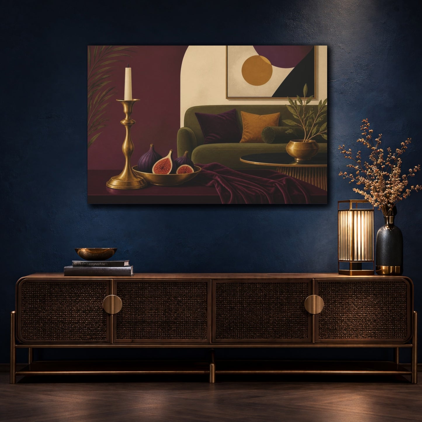 Mockup 4. Living Room Candlestick Still Life shown as canvas print