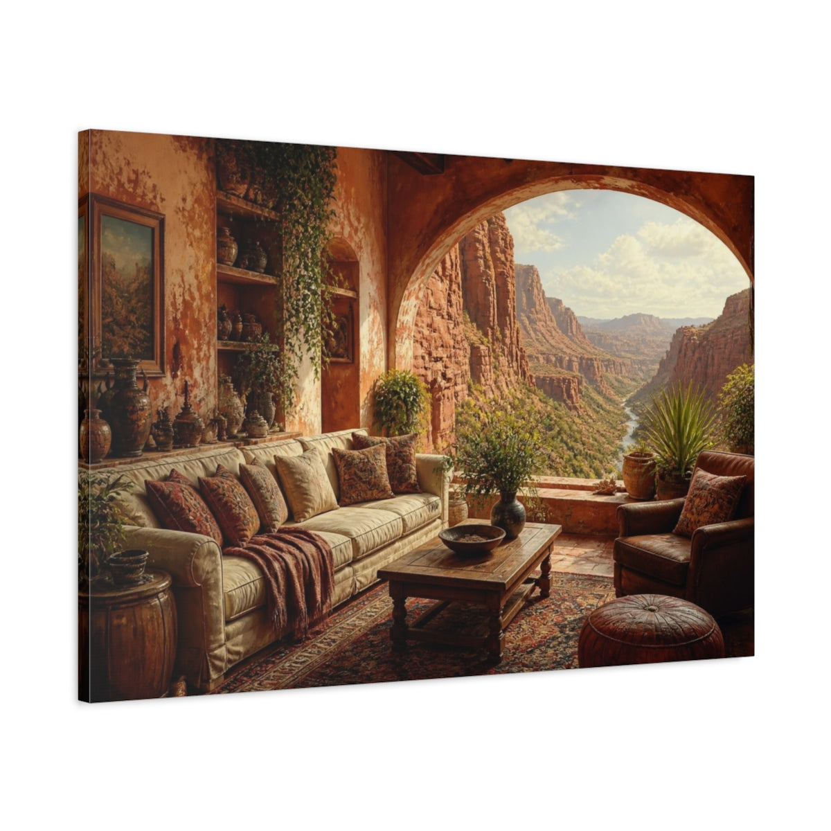 Main Mockup. Living Room Canyon View shown as canvas print
