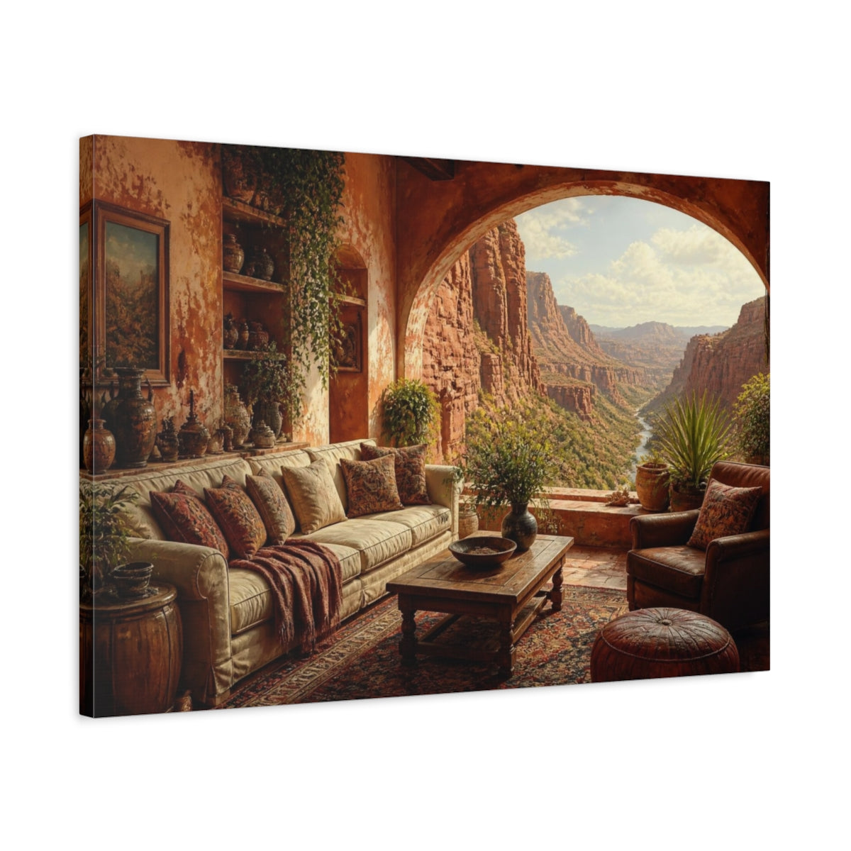 Side Mockup 2. Living Room Canyon View shown as canvas print