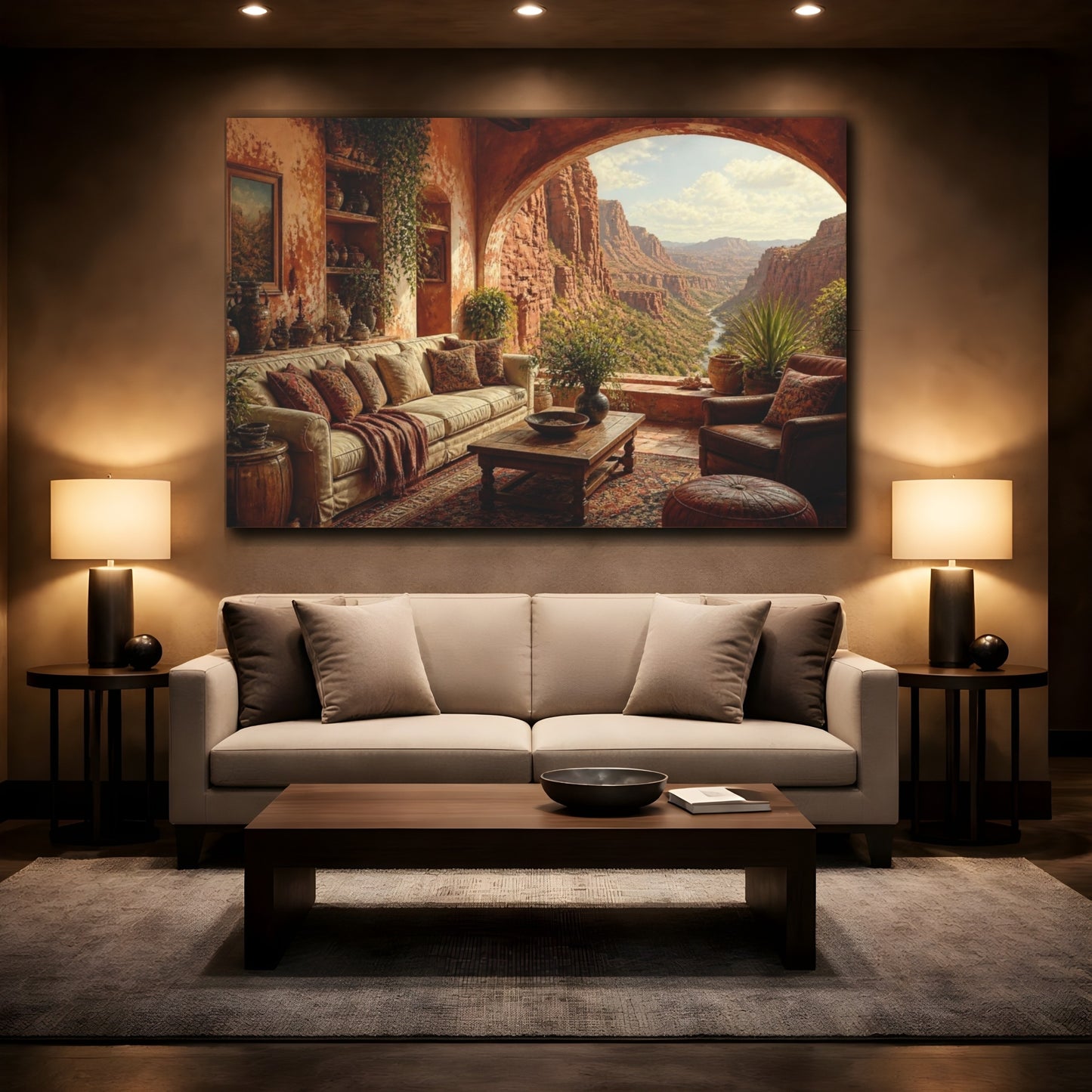 Mockup 2. Living Room Canyon View shown as canvas print