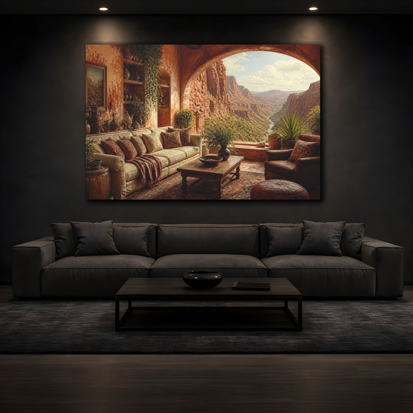 Mockup 3. Living Room Canyon View shown as canvas print