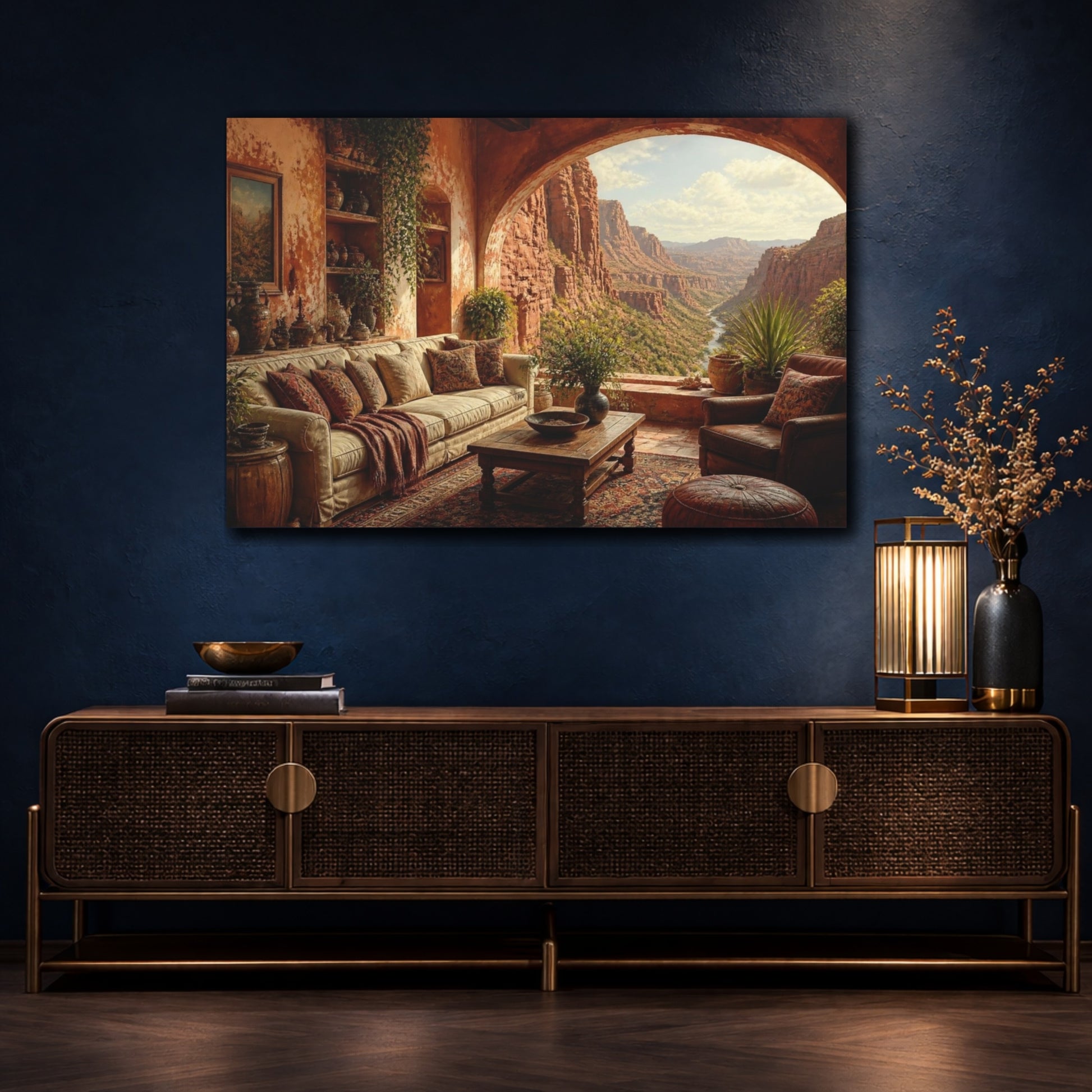 Mockup 4. Living Room Canyon View shown as canvas print