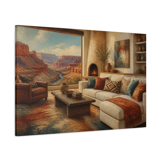 Main Mockup. Living Room Canyon Vista shown as canvas print