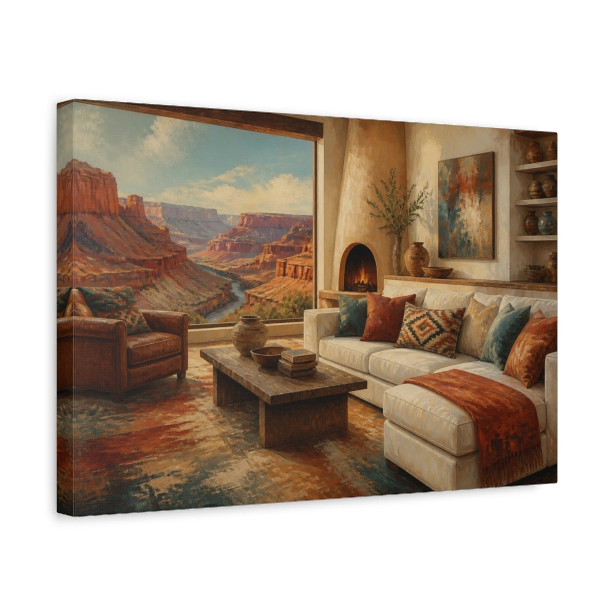 Side Mockup 4. Living Room Canyon Vista shown as canvas print