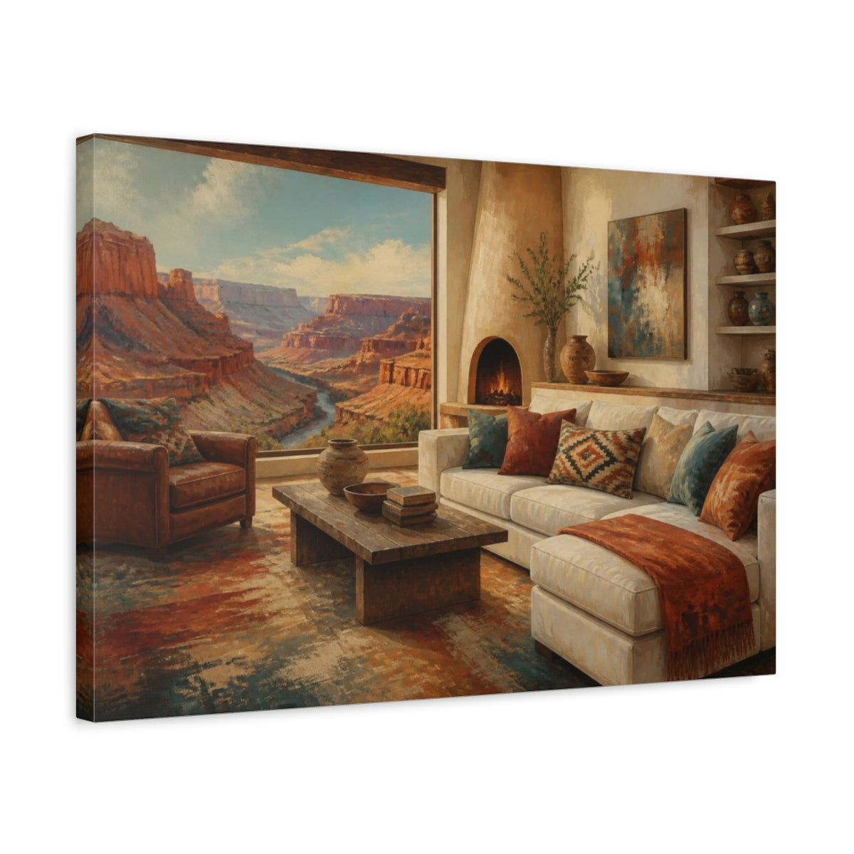 Side Mockup 3. Living Room Canyon Vista shown as canvas print