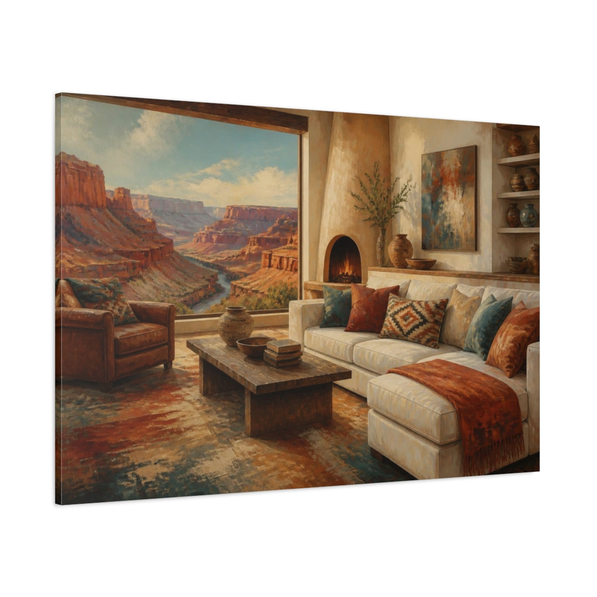 Side Mockup 1. Living Room Canyon Vista shown as canvas print
