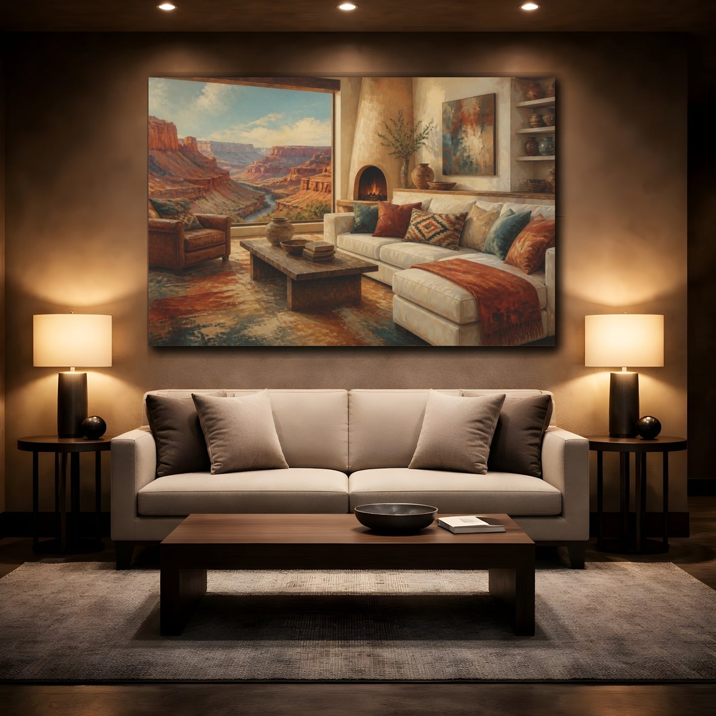 Mockup 2. Living Room Canyon Vista shown as canvas print