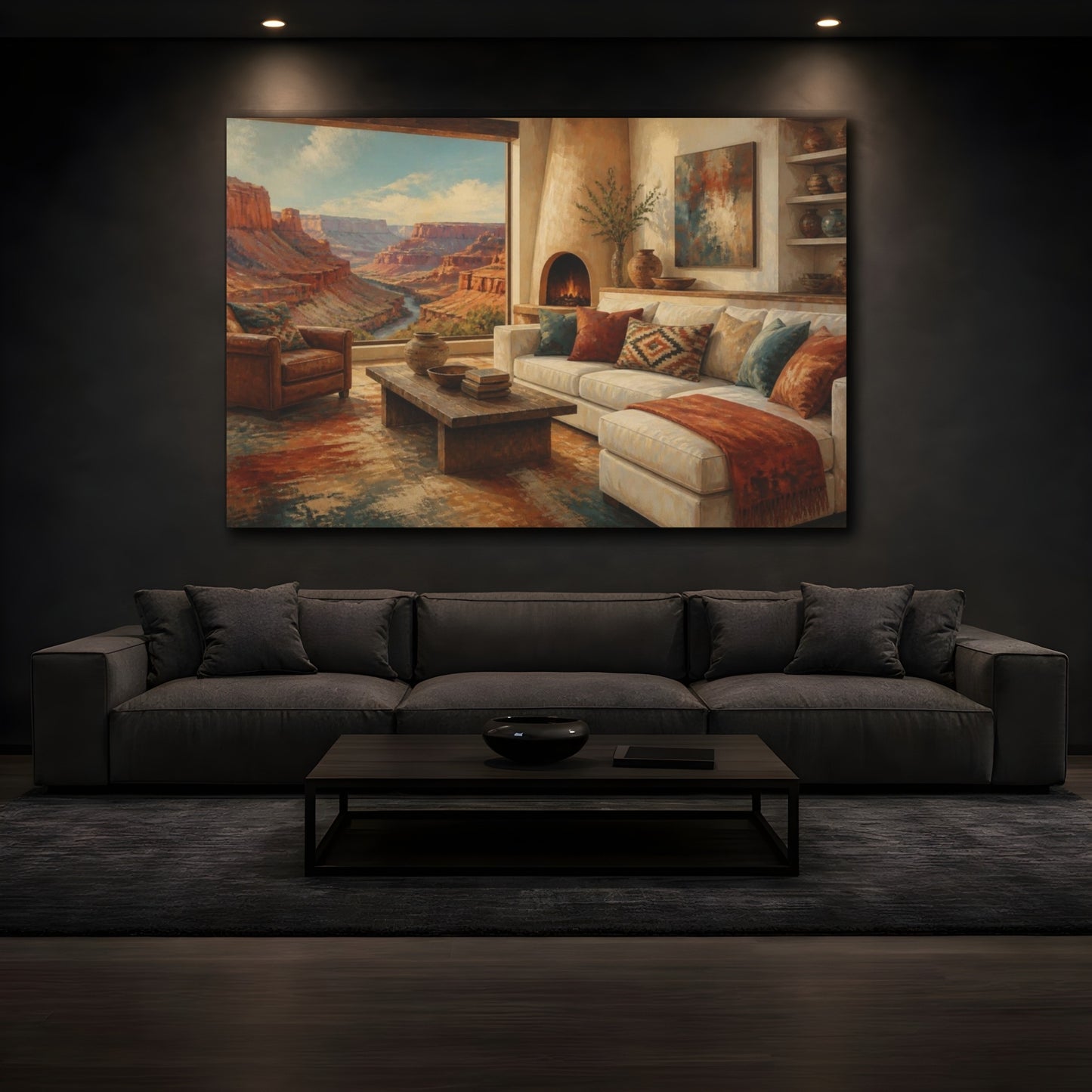 Mockup 3. Living Room Canyon Vista shown as canvas print