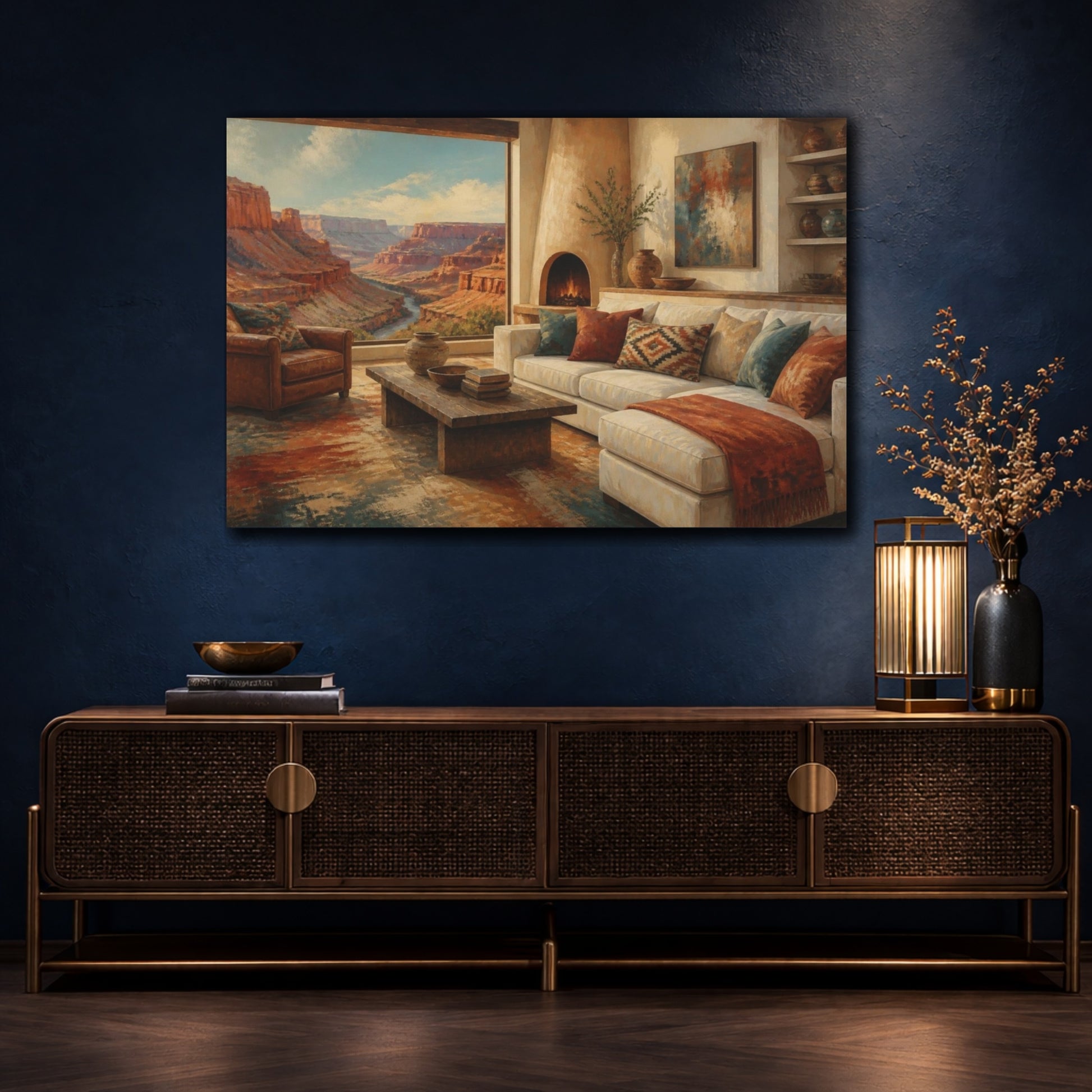 Mockup 4. Living Room Canyon Vista shown as canvas print