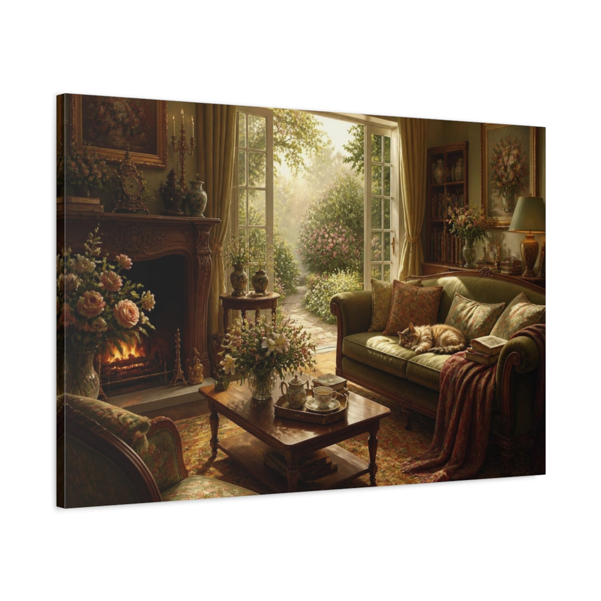 Main Mockup. Living Room Cat Nook shown as canvas print