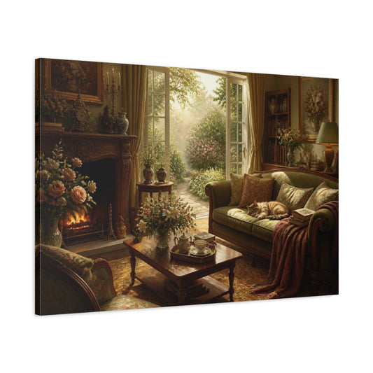 Main Mockup. Living Room Cat Nook shown as canvas print