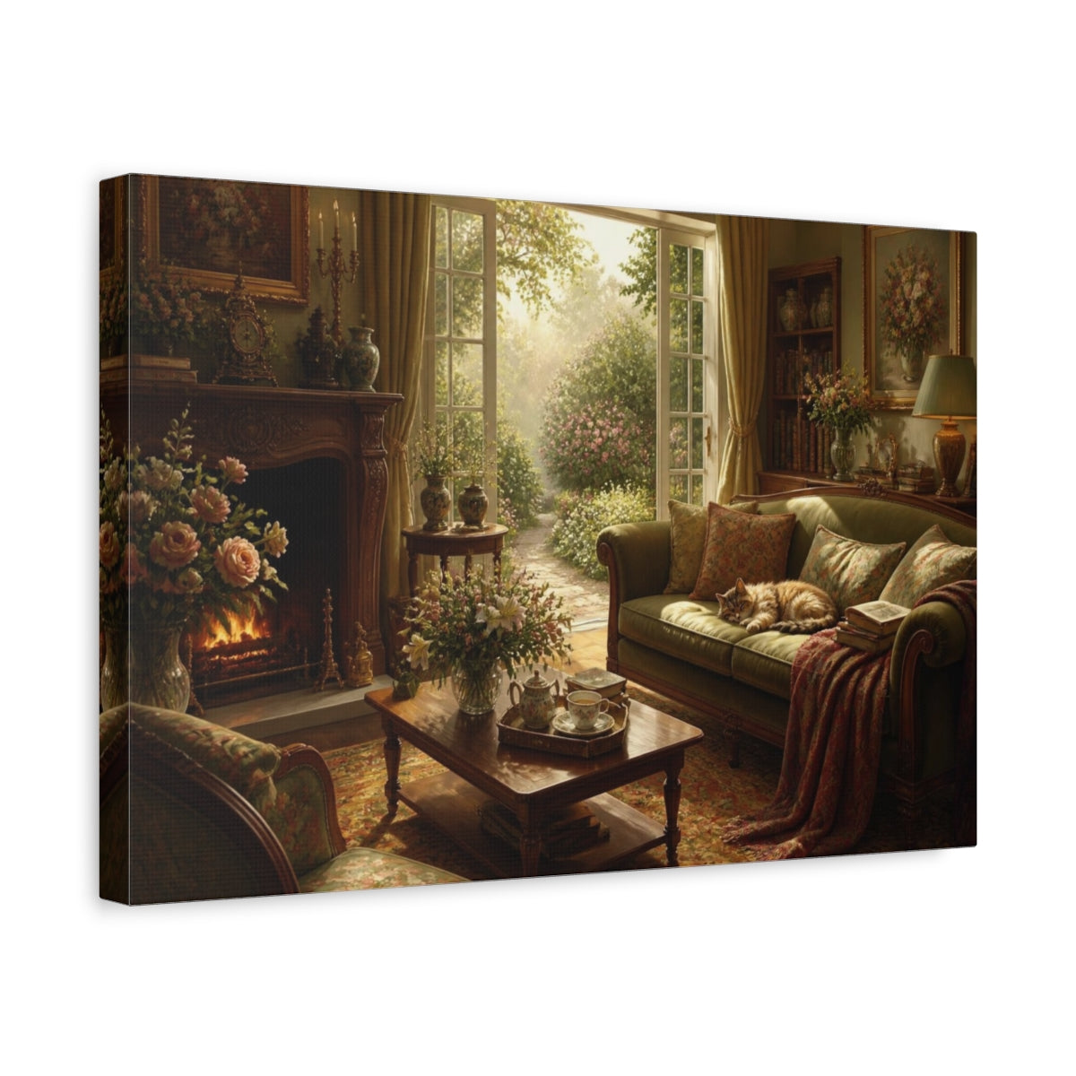Side Mockup 4. Living Room Cat Nook shown as canvas print