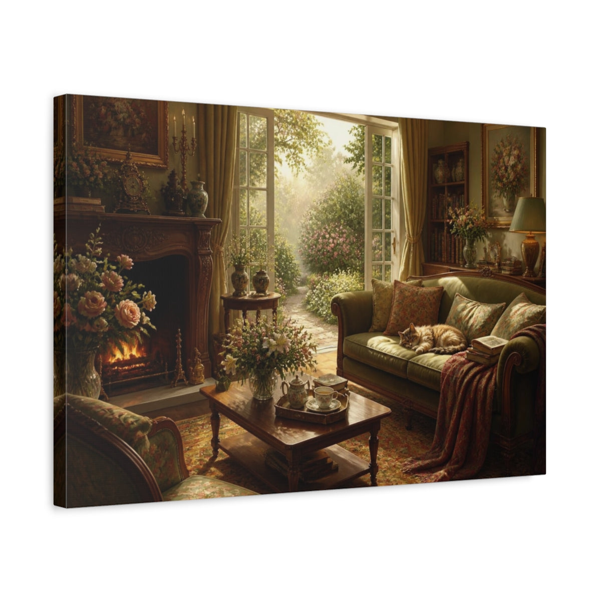 Side Mockup 3. Living Room Cat Nook shown as canvas print