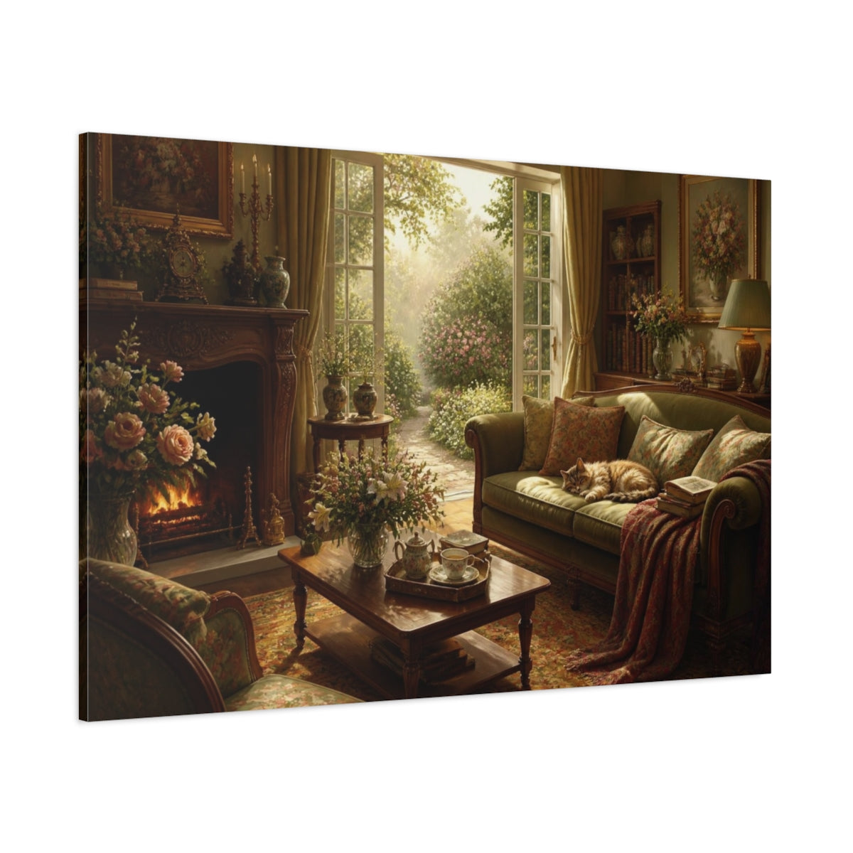 Side Mockup 1. Living Room Cat Nook shown as canvas print
