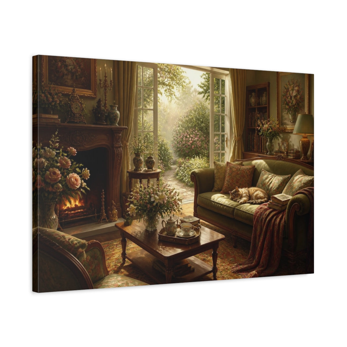Side Mockup 2. Living Room Cat Nook shown as canvas print