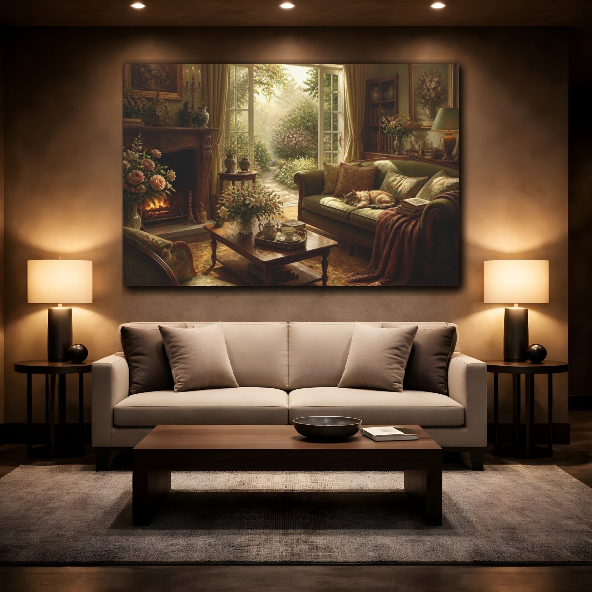 Mockup 2. Living Room Cat Nook shown as canvas print