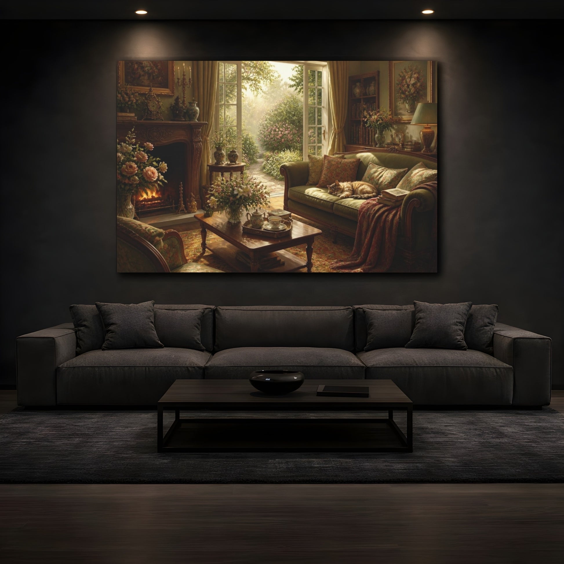 Mockup 3. Living Room Cat Nook shown as canvas print