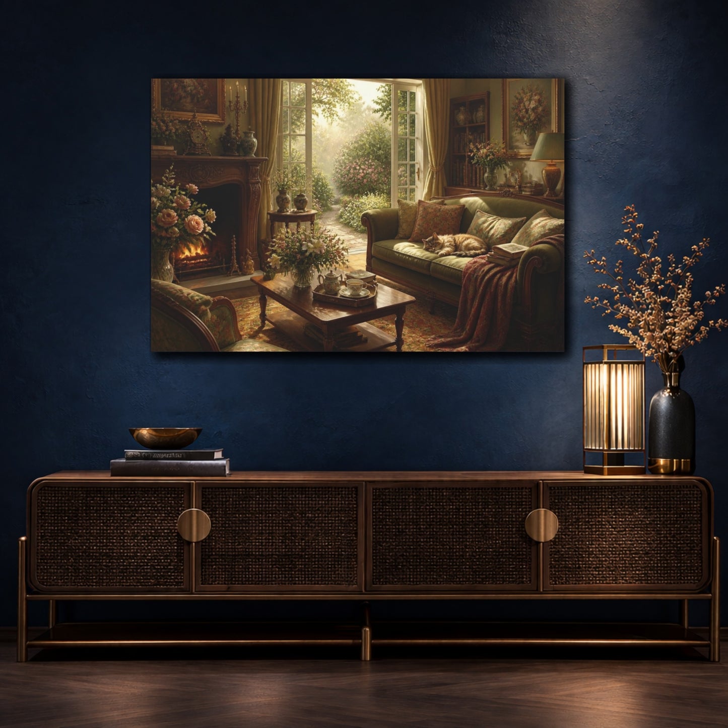 Mockup 4. Living Room Cat Nook shown as canvas print
