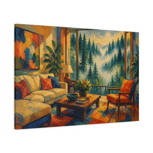 Main Mockup. Living Room Cedar Valley View shown as canvas print