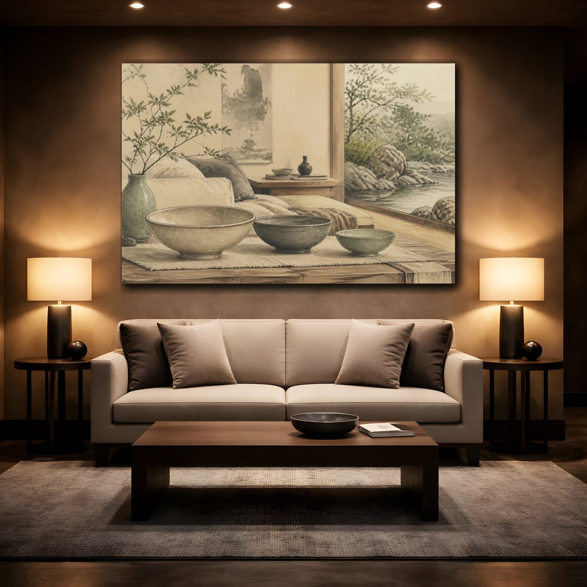 Mockup 2. Living Room Ceramic Bowls shown as canvas print