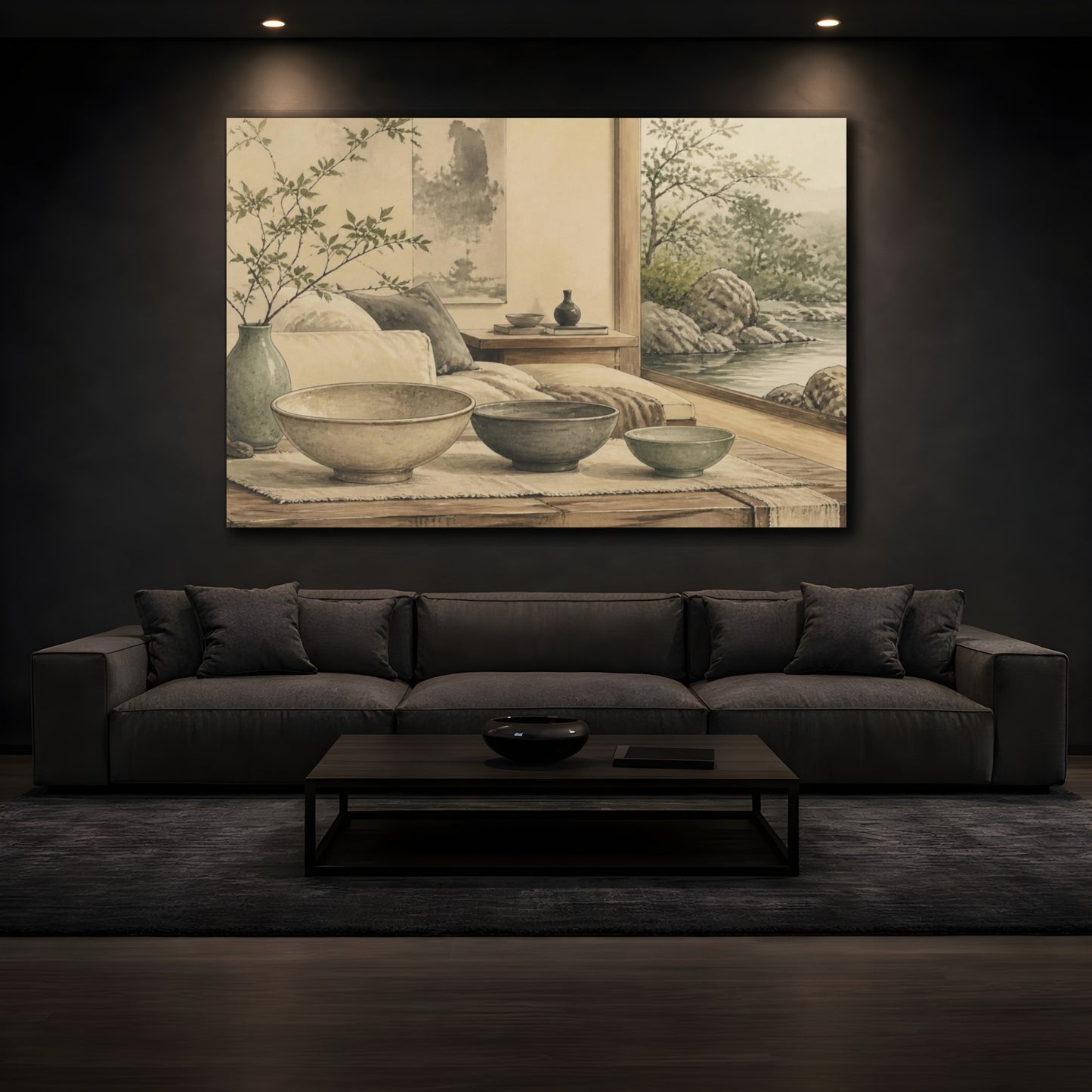 Mockup 3. Living Room Ceramic Bowls shown as canvas print