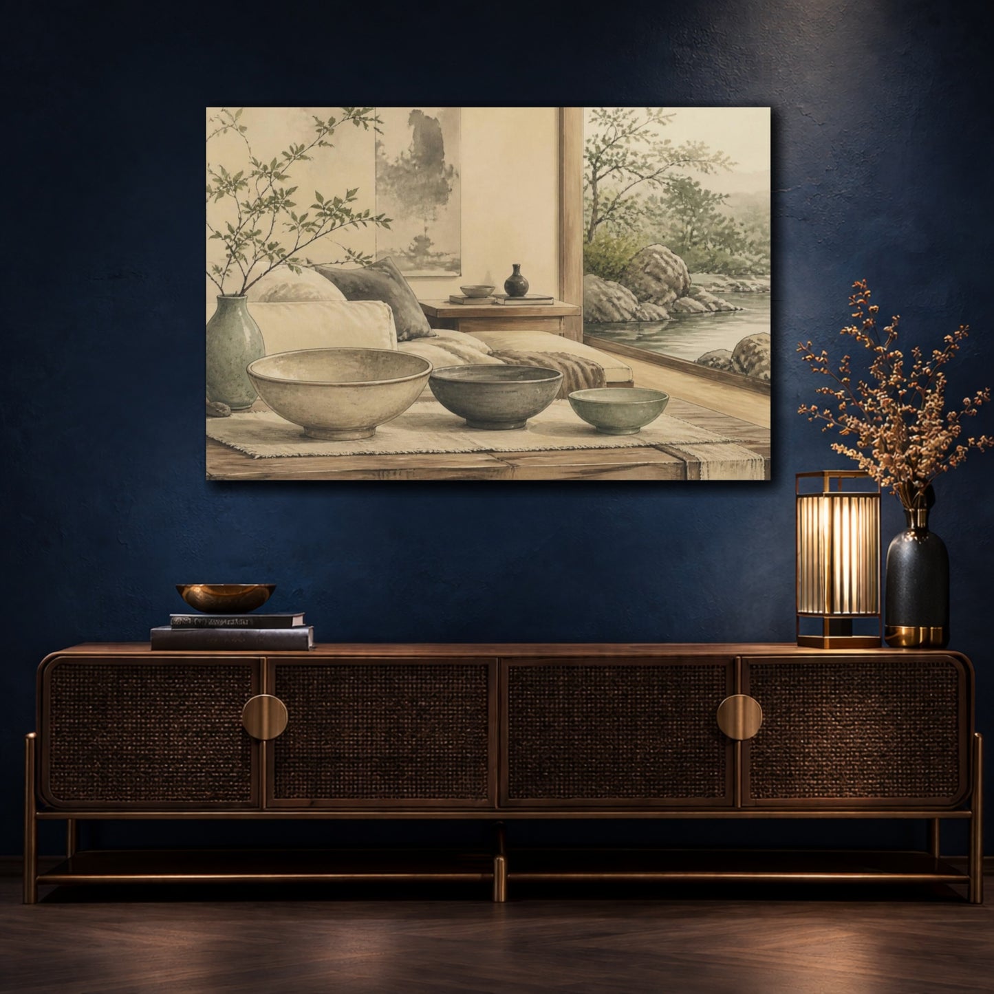 Mockup 4. Living Room Ceramic Bowls shown as canvas print