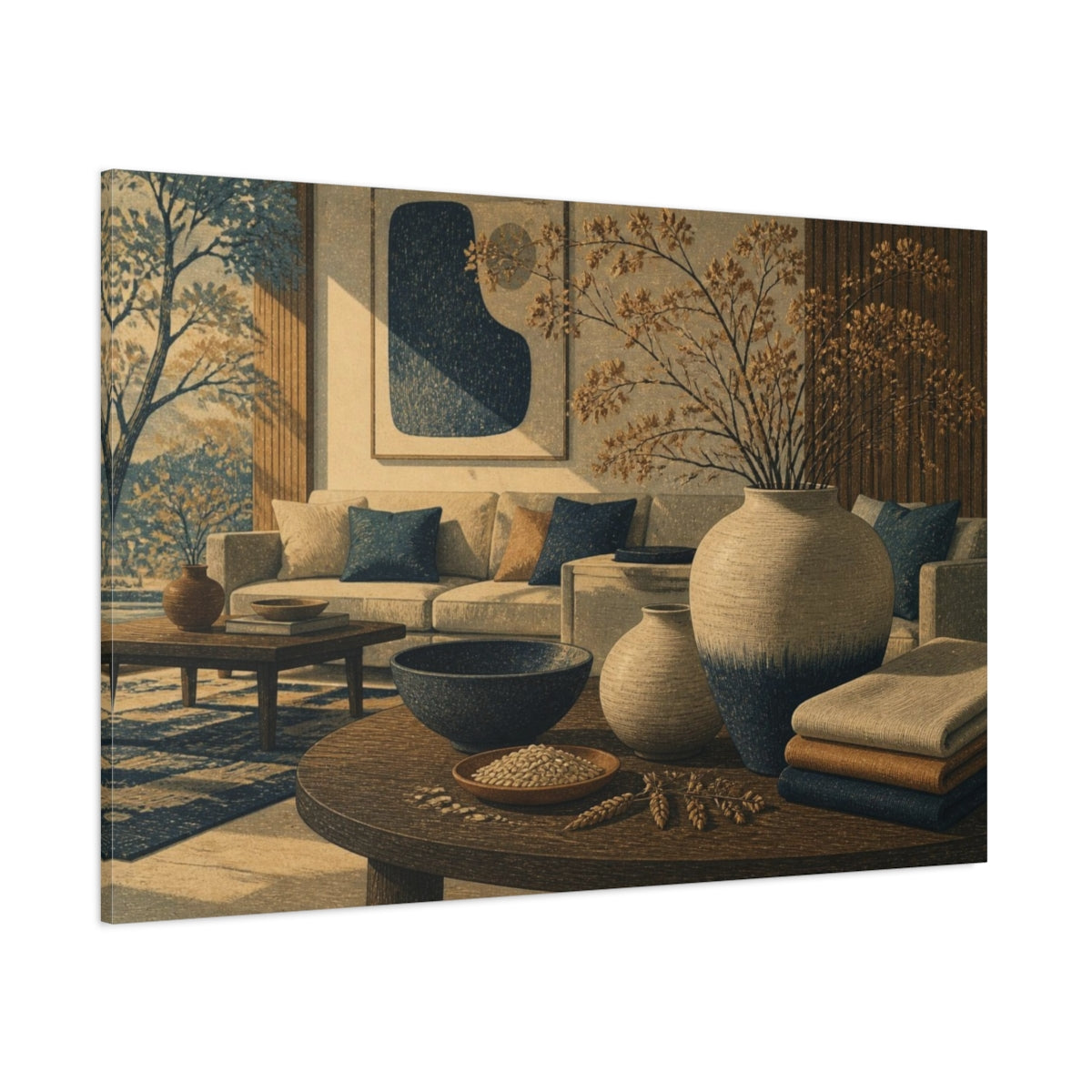 Side Mockup 1. Living Room Ceramic Vases shown as canvas print