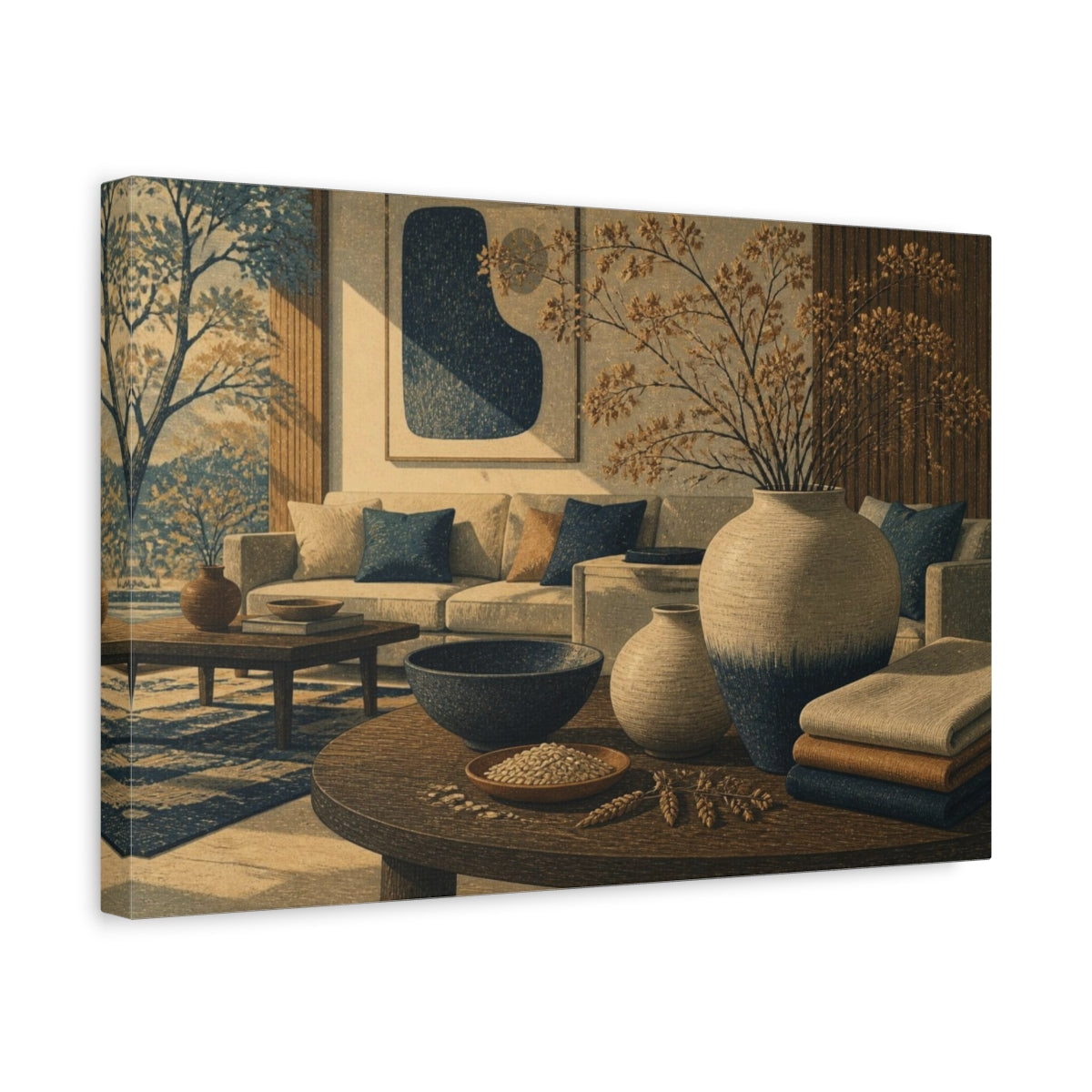 Side Mockup 4. Living Room Ceramic Vases shown as canvas print