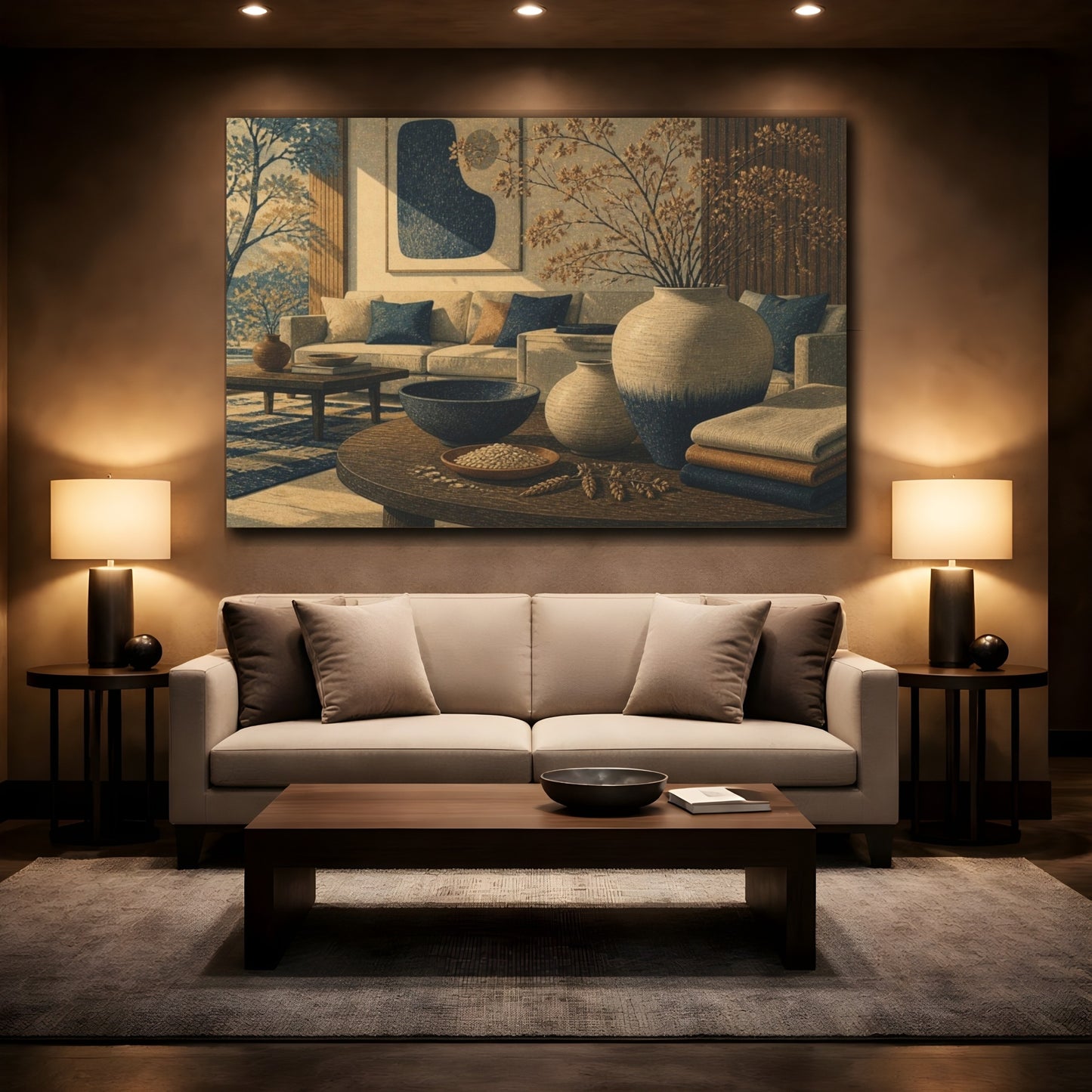 Mockup 2. Living Room Ceramic Vases shown as canvas print
